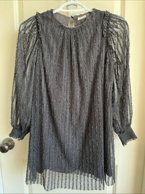 Zara Gray Sheer Textured Long Sleeve Blouse